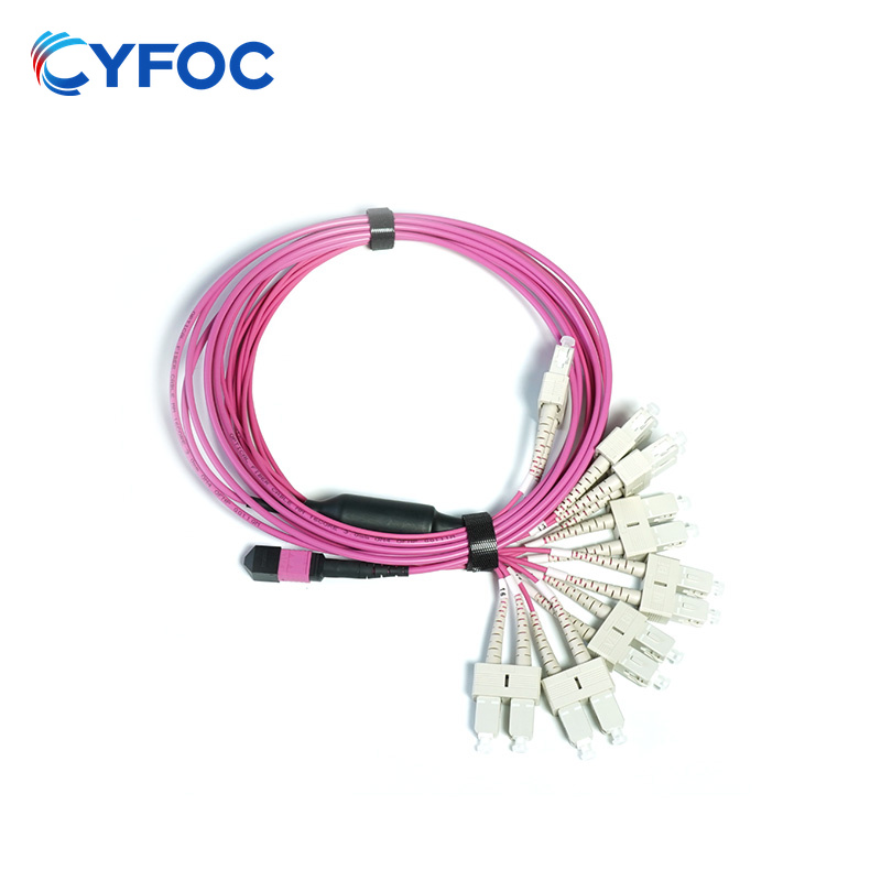 OM4 16芯MPO/MTP®-16 APC（母头）转8 SC双工 UPC 多模分支跳线 极性B