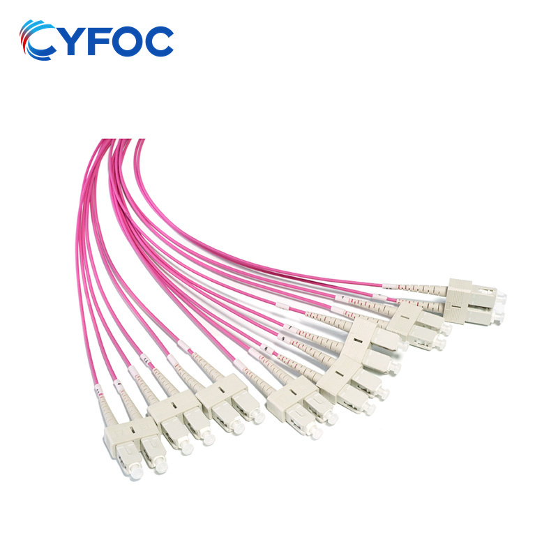 OM4 16芯MPO/MTP®-16 APC（母头）转8 SC双工 UPC 多模分支跳线 极性B