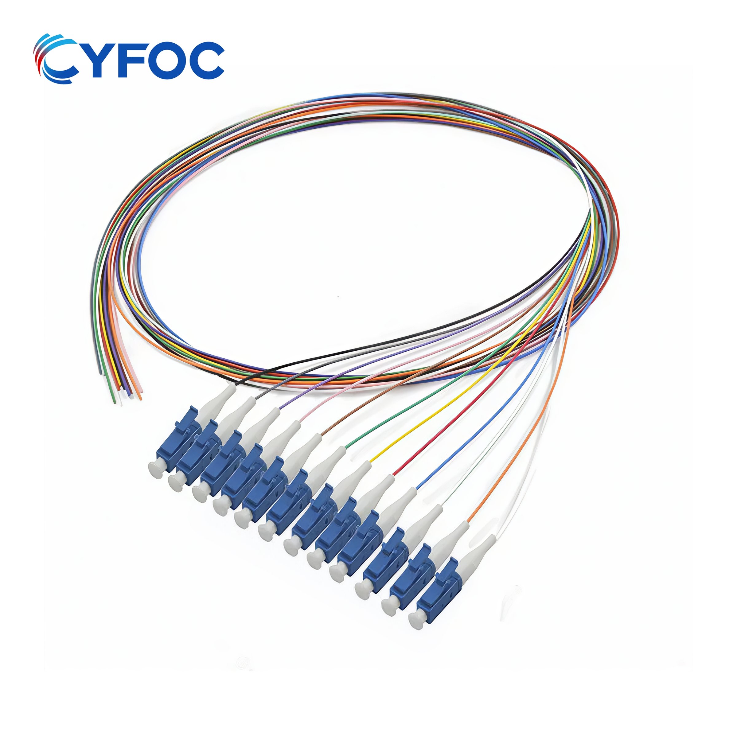 LC UPC，12芯，无护套，OS2单模尾纤，PVC，0.9毫米，12色