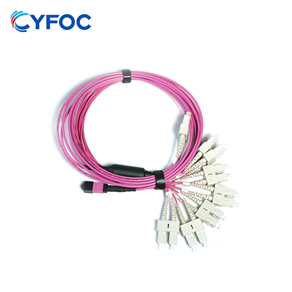 OM4 16芯MPO/MTP®-16 APC（母头）转8 SC双工 UPC 多模分支跳线 极性B